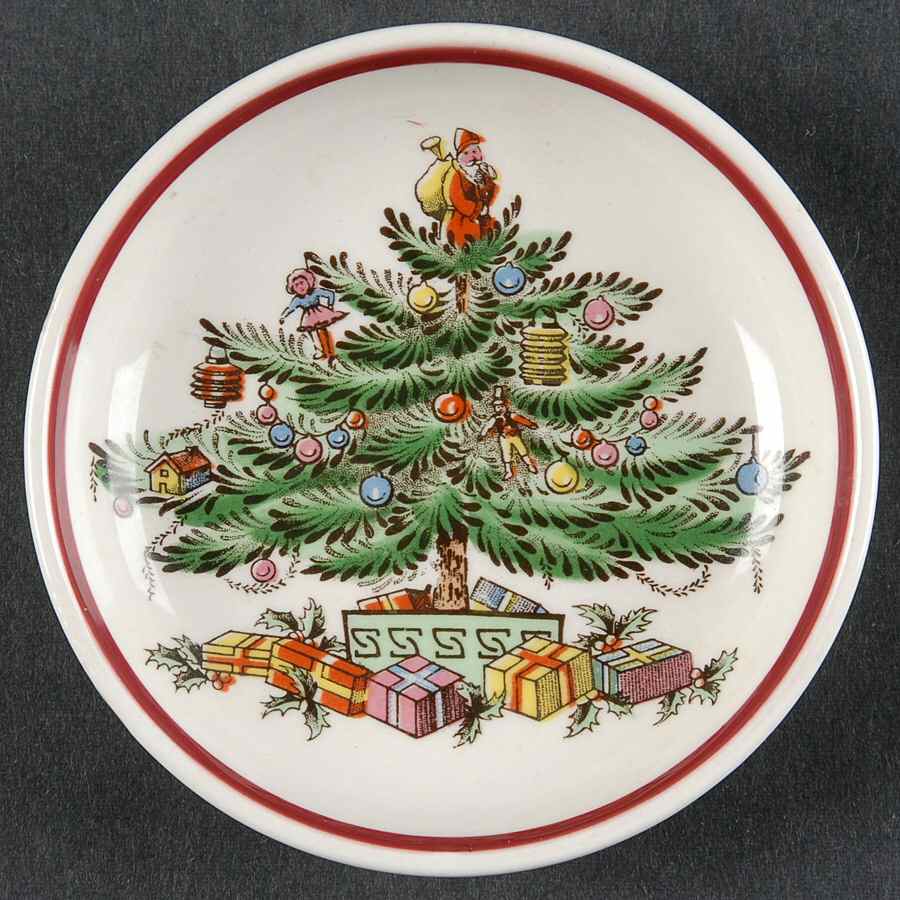 Christmas Tree (Thick Red Wine Trim) Butter Pat by Spode-1