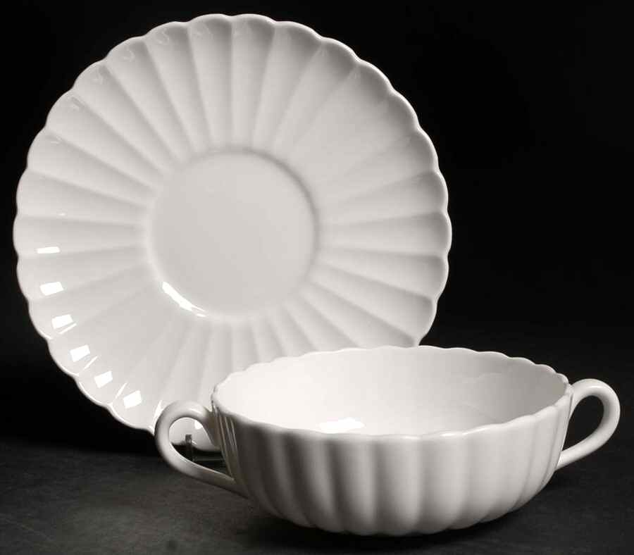 Chelsea White Flat Cream Soup Bowl & Saucer Set by Spode-1