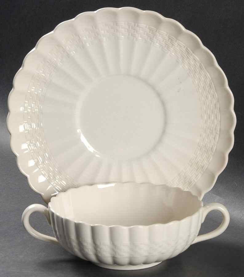 Chelsea Wicker Flat Cream Soup Bowl & Saucer Set by Spode-1