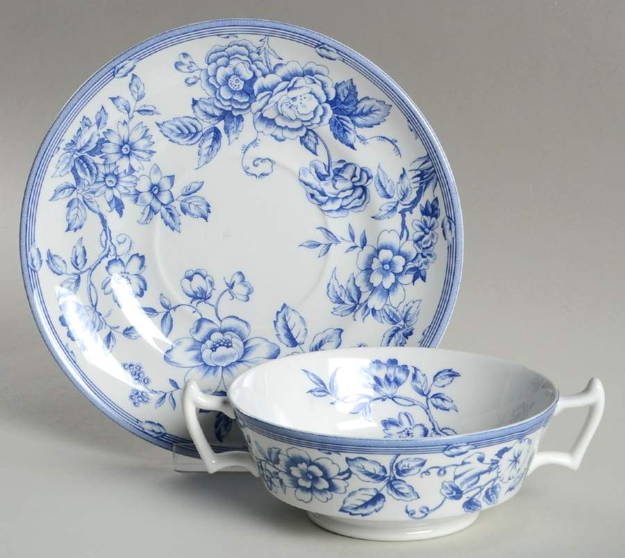 Clifton Footed Cream Soup Bowl & Saucer Set by Spode-1