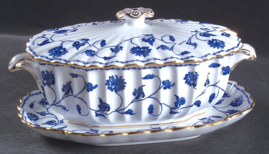 Colonel Blue Sauce Boat & Lid with Underplate by Spode-1
