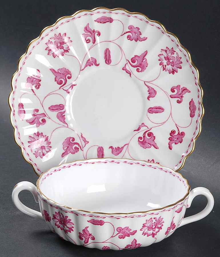 Colonel Pink Flat Cream Soup Bowl & Saucer Set by Spode-1