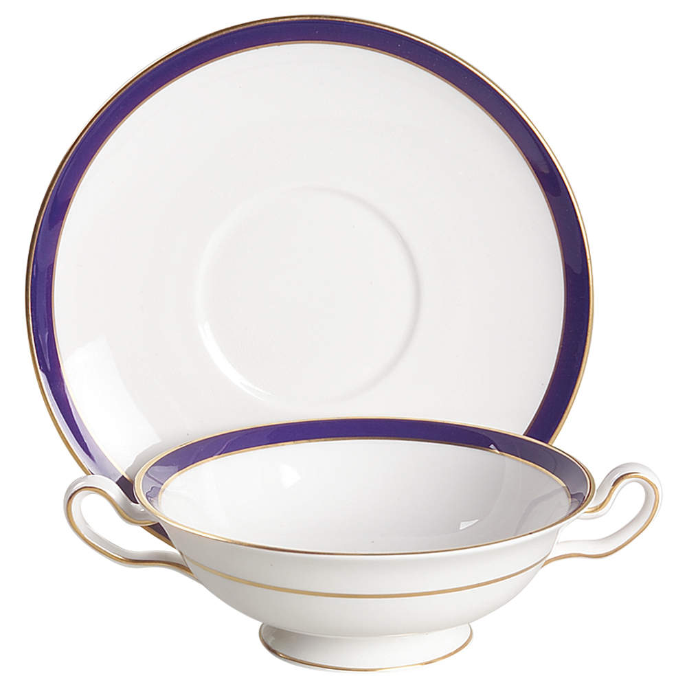 Consul Cobalt Footed Cream Soup Bowl & Saucer Set by Spode-1