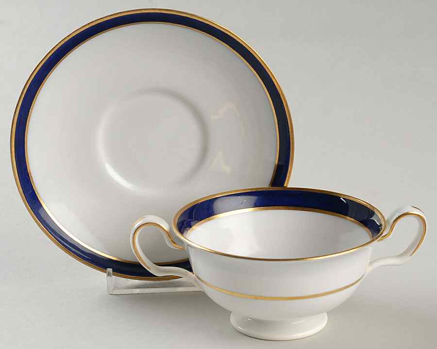 Consul Cobalt Footed Bouillon Cup & Saucer by Spode-1
