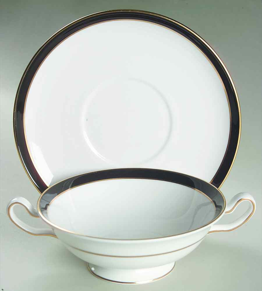 Consul Black Footed Cream Soup Bowl & Saucer Set by Spode-1