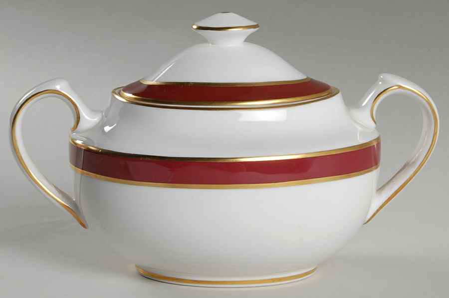Consul Crimson Sugar Bowl & Lid by Spode-1
