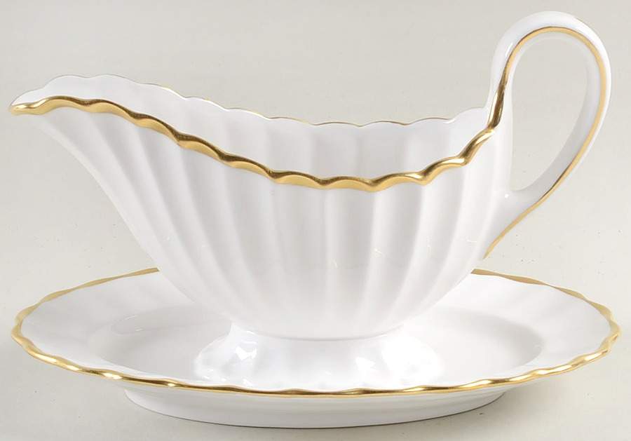 Corinth (Gold Trim) Gravy Boat with Attached Underplate by Spode-1