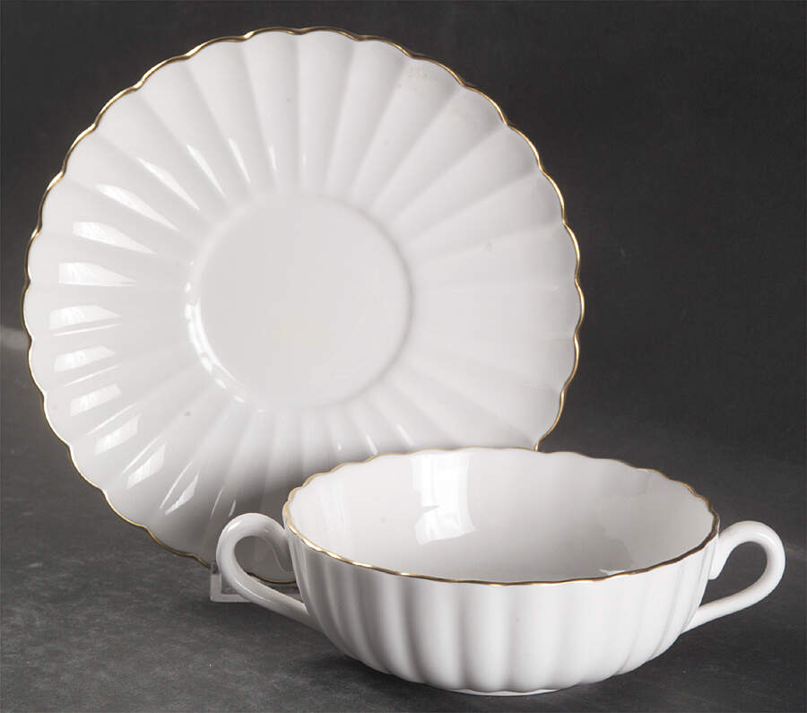 Corinth (Gold Trim) Flat Cream Soup Bowl & Saucer Set by Spode-1