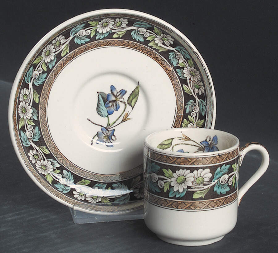 Daisy (Brown-Multicolor) Footed Demitasse Cup & Saucer Set by Spode-1
