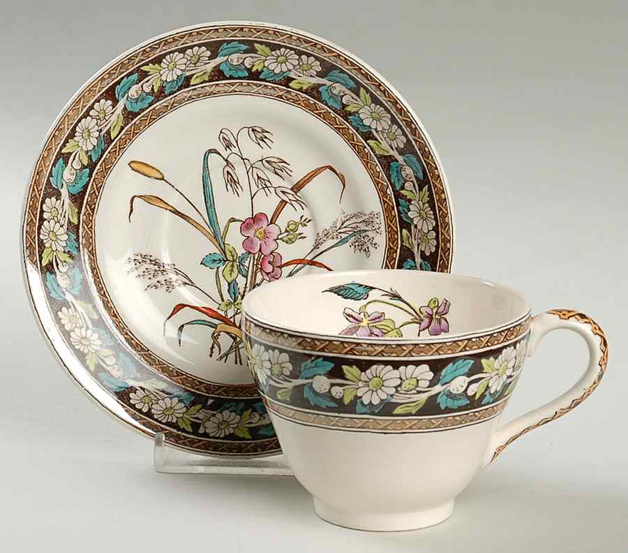 Daisy (Brown-Multicolor) Footed Cup & Saucer Set by Spode-1