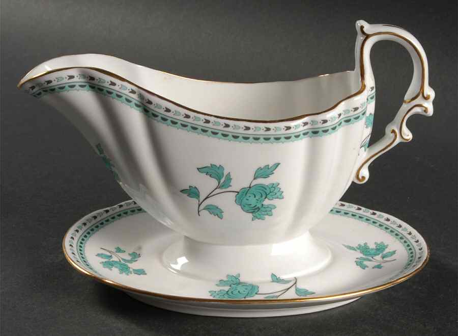 Darlington Green (Teal) Gravy Boat with Attached Underplate by Spode-1