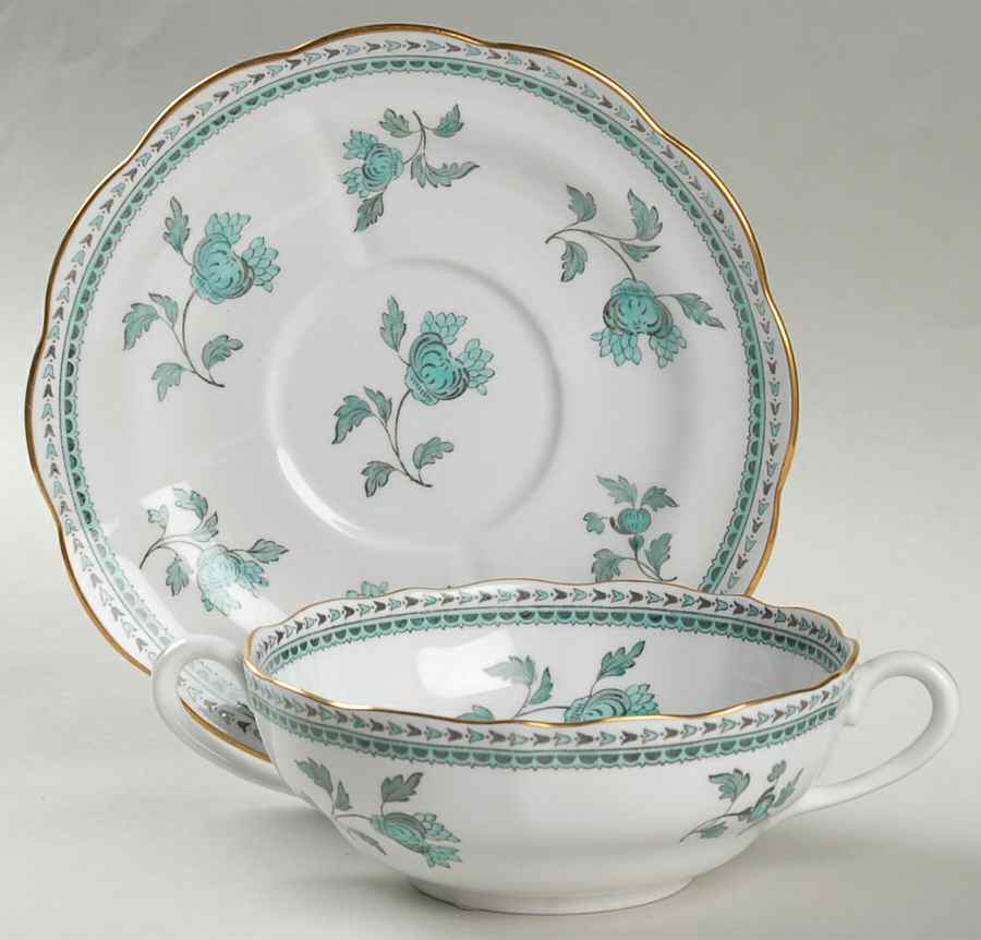 Darlington Green (Teal) Flat Cream Soup Bowl & Saucer Set by Spode-1