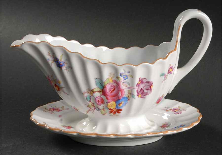 Dresden Rose (Y5758, Fluted) Gravy Boat with Attached Underplate by Spode-1