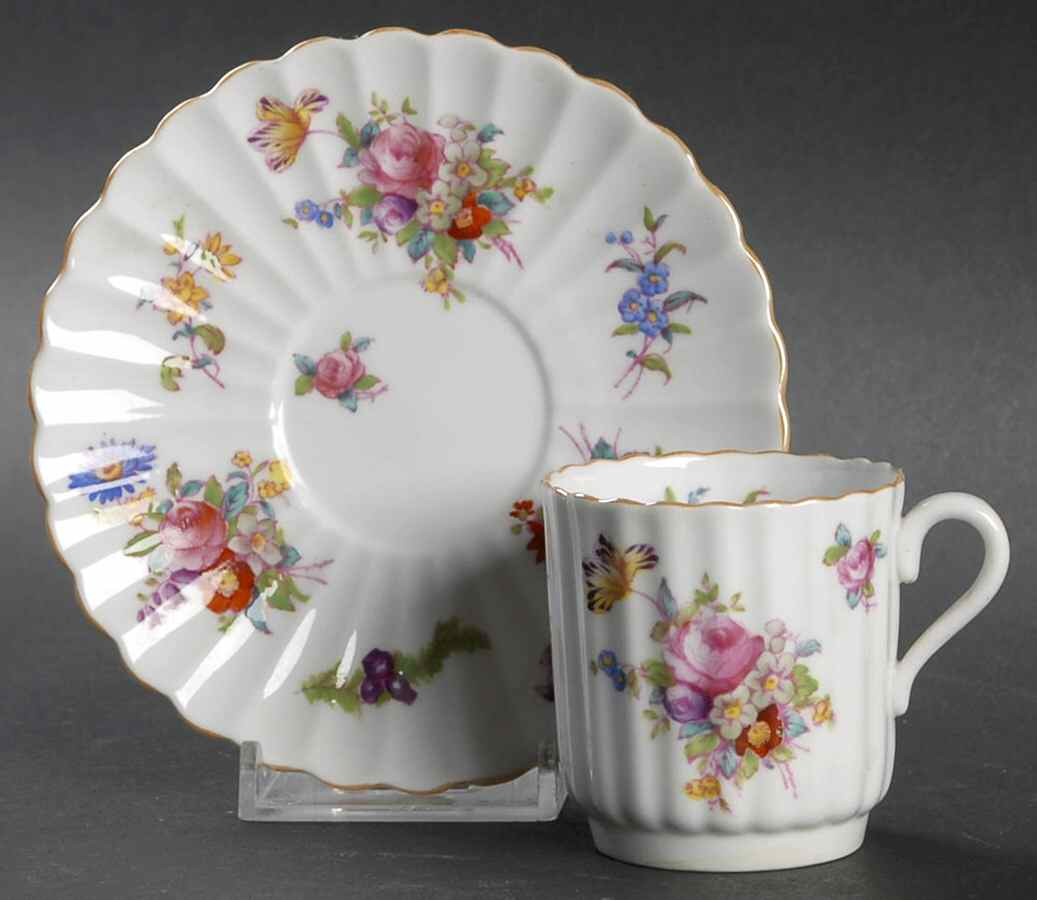 Dresden Rose (Y5758, Fluted) Footed Demitasse Cup & Saucer Set by Spode-1