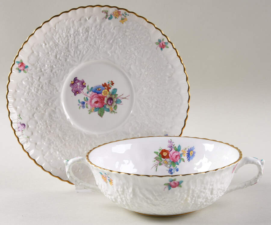 Dresden Rose (Y2958, Savoy) Cream Soup Bowl & Saucer Set by Spode-1