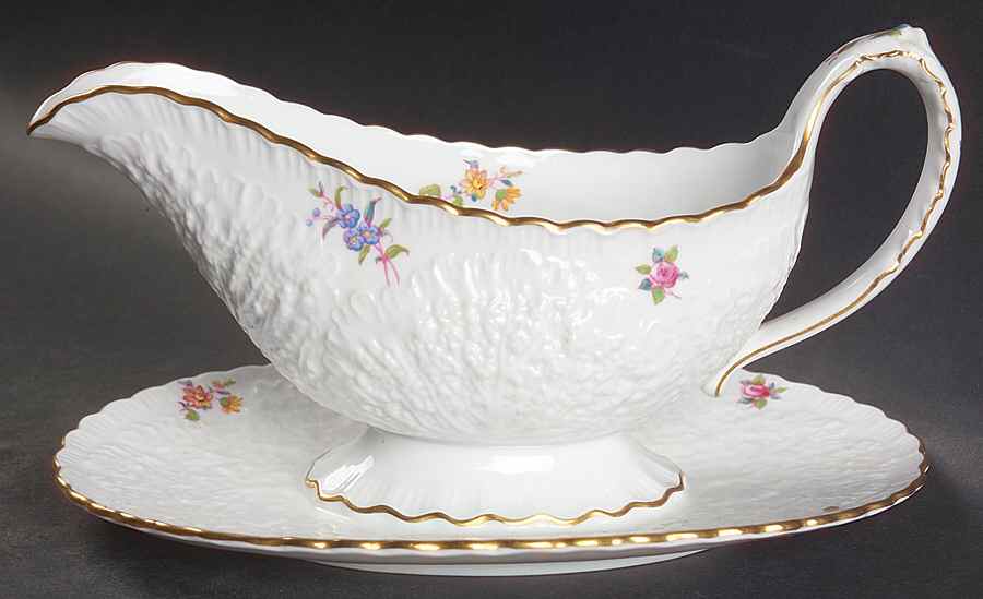 Dresden Rose (Y2958, Savoy) Gravy Boat with Attached Underplate by Spode-1