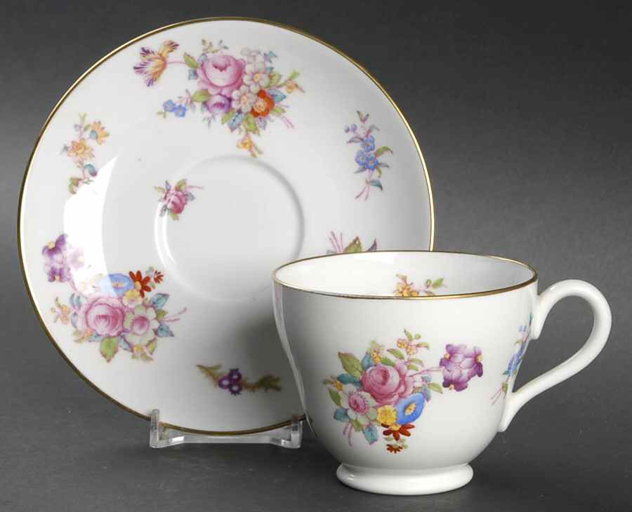 Dresden Rose (Y5741, Pink Background) Footed Cup & Saucer Set by Spode-1