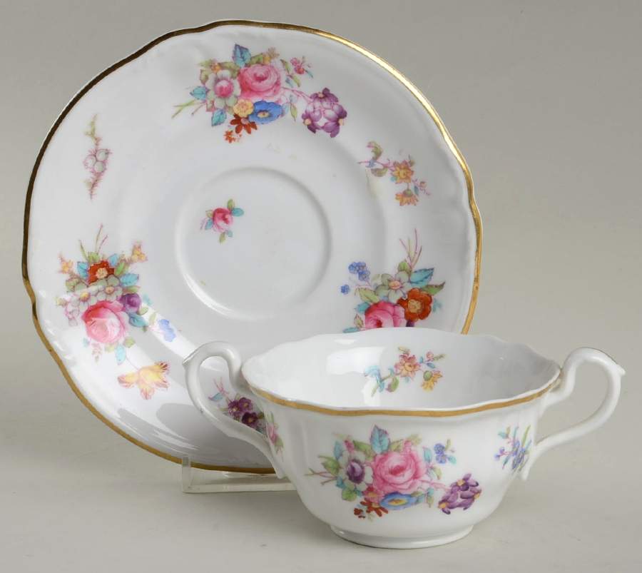 Dresden Rose (R2241, Scalloped, Gold) Footed Bouillon Cup & Saucer by Spode-1