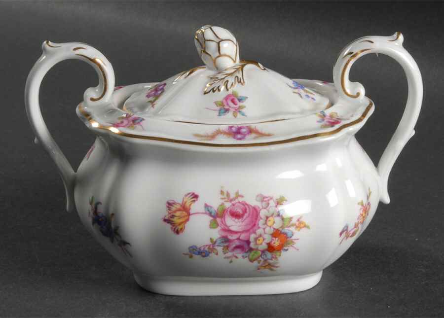 Dresden Rose (R2241, Scalloped, Gold) Sugar Bowl & Lid by Spode-1
