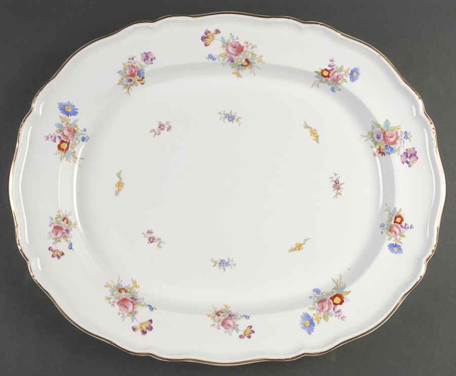 Dresden Rose (R2241, Scalloped, Gold) 19" Oval Serving Platter by Spode-1