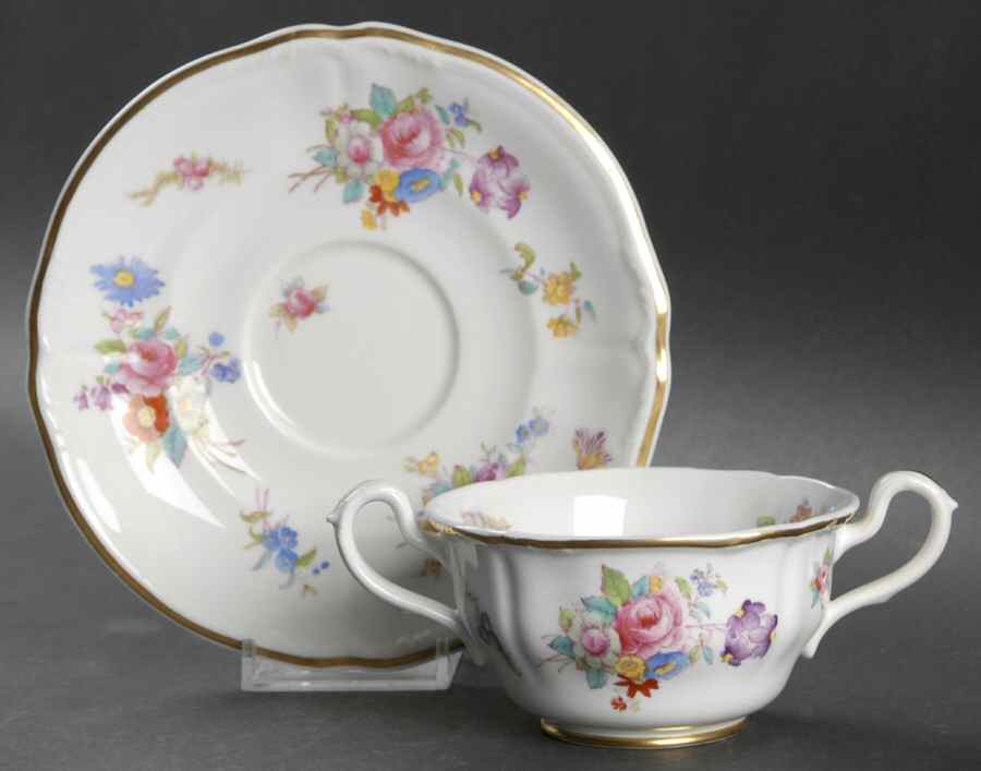Dresden Rose (R2241, Scalloped, Gold) Footed Bouillon Cup & Saucer by Spode-1