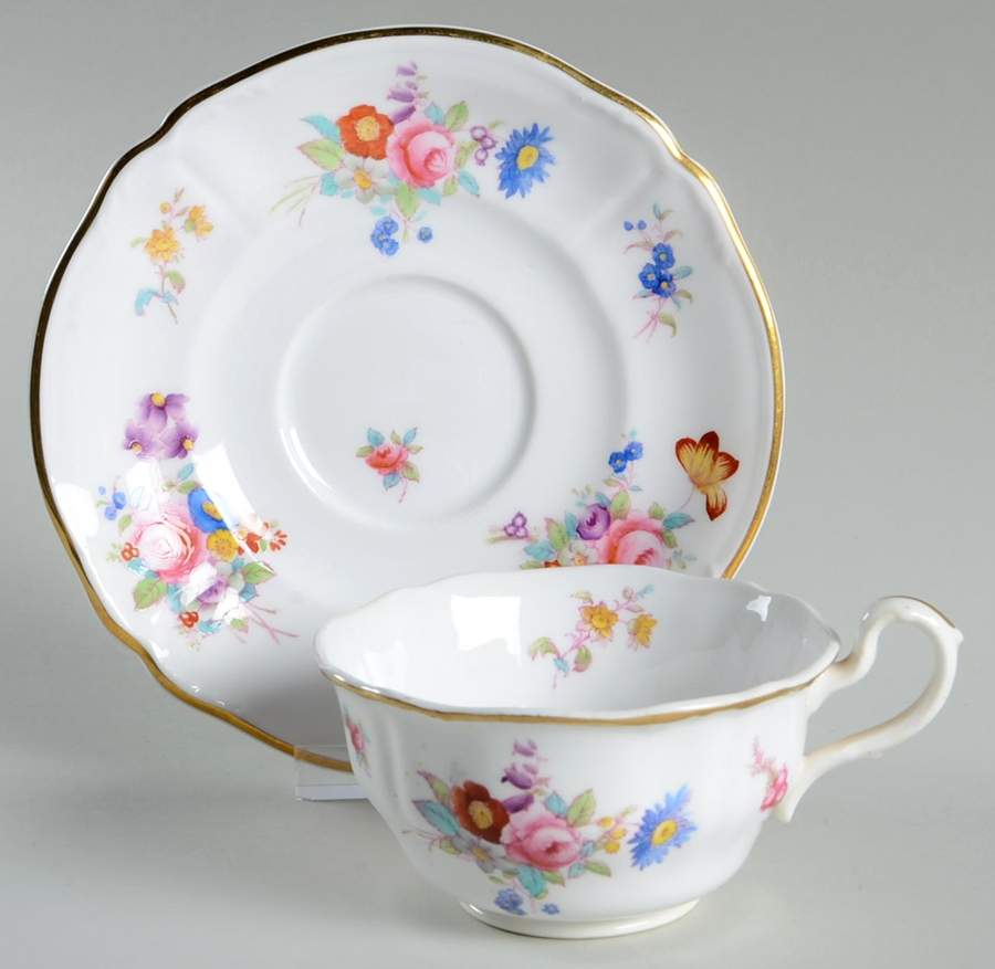 Dresden Rose (R2241, Scalloped, Gold) Footed Cup & Saucer Set by Spode-1