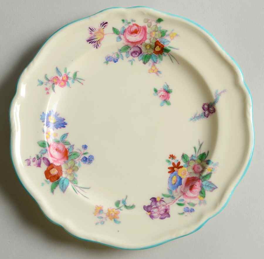 Dresden Rose (Y676, Green Trim) Bread & Butter Plate by Spode-1
