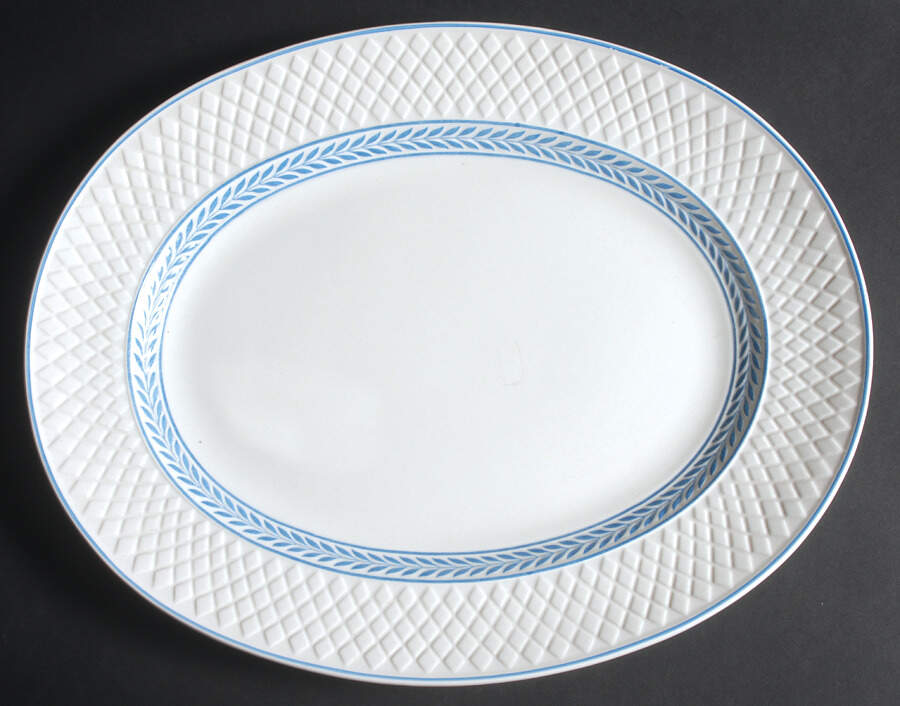 Elaine Blue (1290, Mansard) 15" Oval Serving Platter by Spode-1