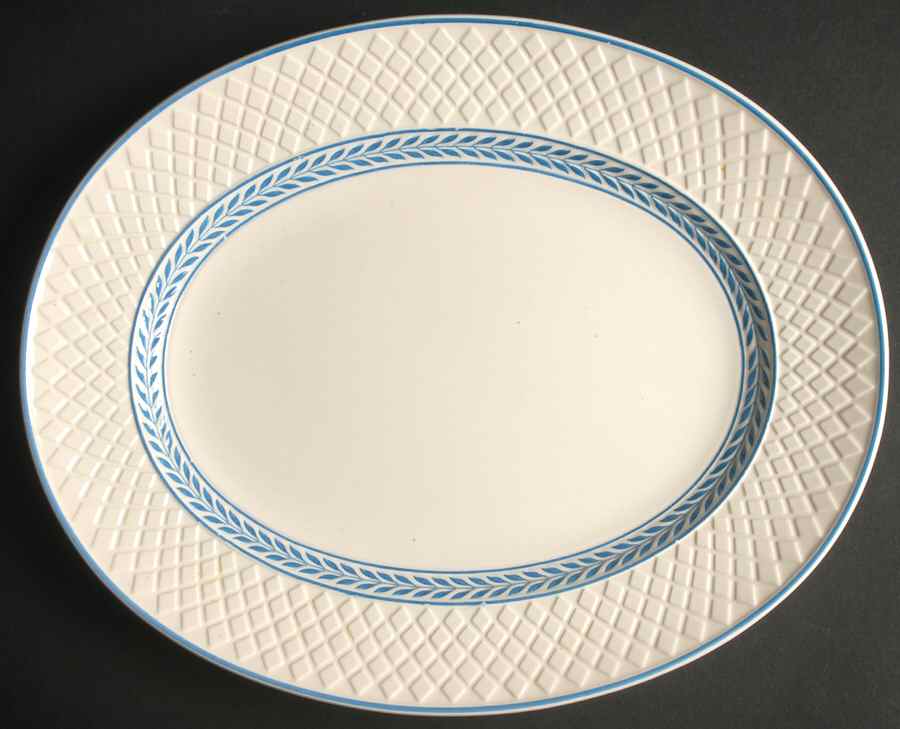 Elaine Blue (1290, Mansard) 11" Oval Serving Platter by Spode-1