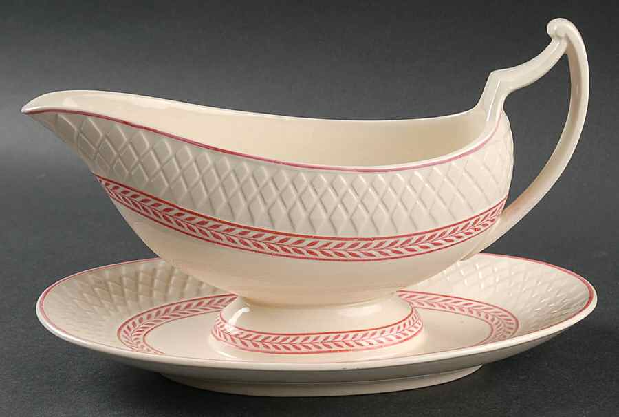 Elaine Pink (1292, 1319, Mansard) Gravy Boat with Attached Underplate by Spode-1