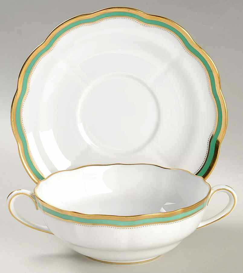 Embassy Green Footed Cream Soup Bowl & Saucer Set by Spode-1