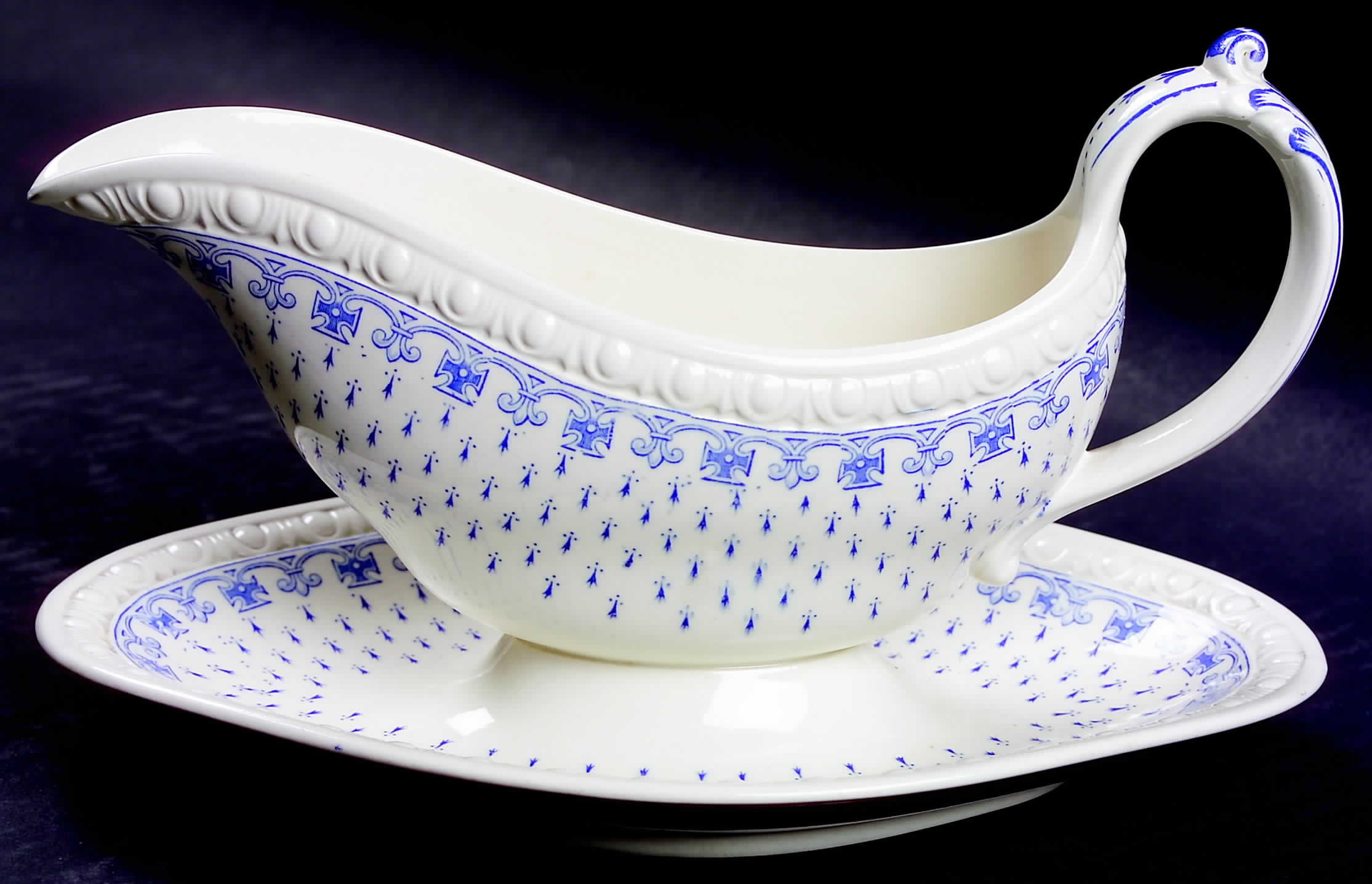 Ermine Blue Gravy Boat with Attached Underplate by Spode-1