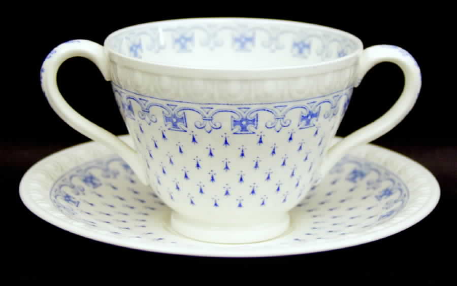 Ermine Blue Footed Bouillon Cup & Saucer by Spode-1