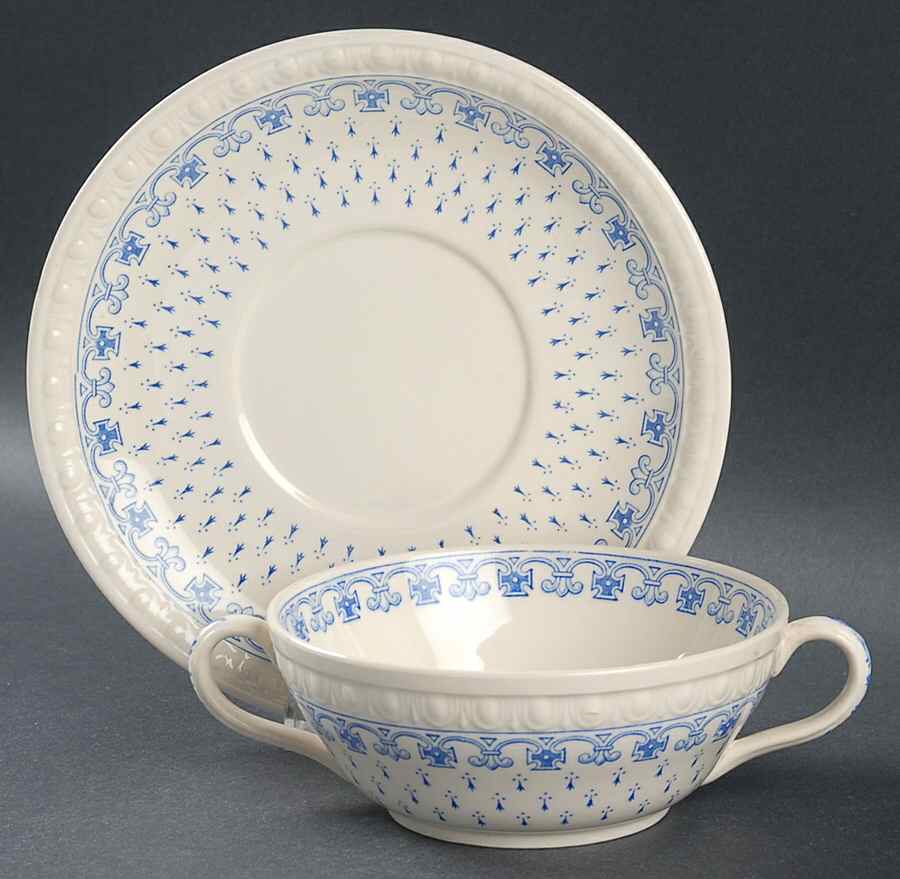 Ermine Blue Flat Cream Soup Bowl & Saucer Set by Spode-1