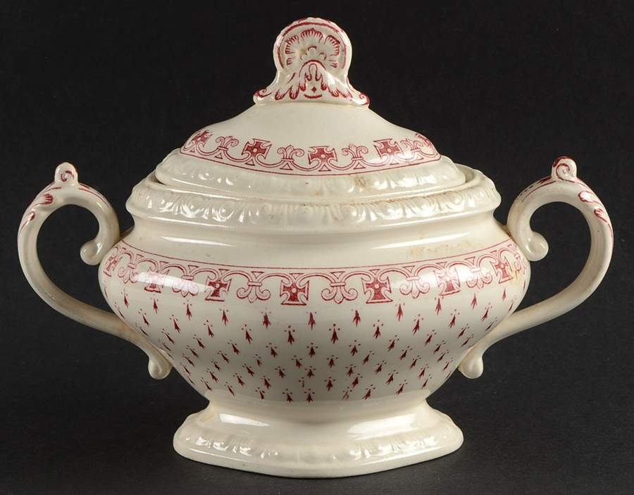 Ermine Red Sugar Bowl & Lid by Spode-1