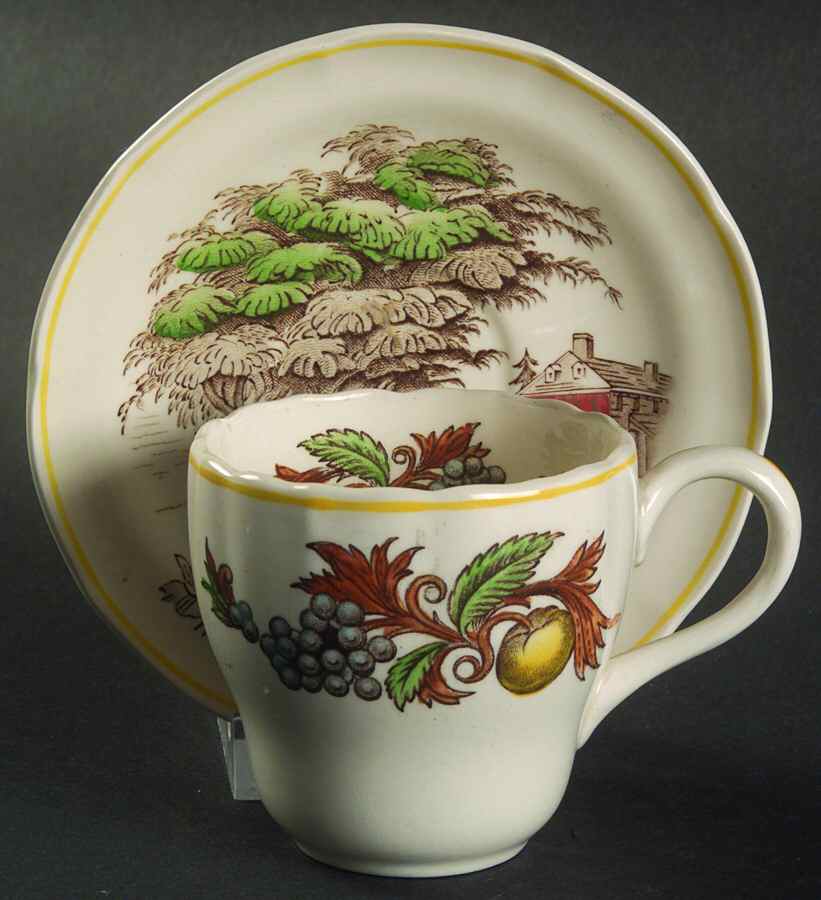 Fair Haven (Yellow Trim) Flat Demitasse Cup & Saucer Set by Spode-1