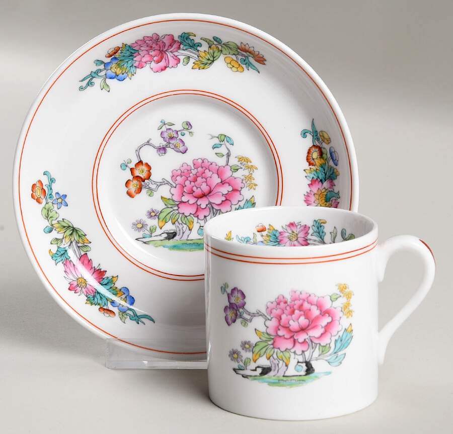 Famille Rose Flat Demitasse Cup & Saucer Set by Spode-1