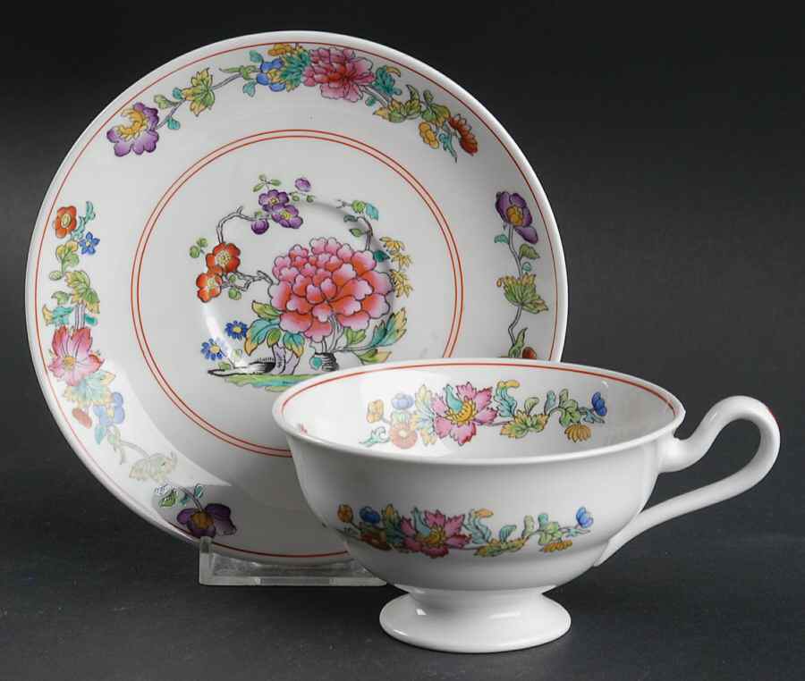 Famille Rose Footed Cup & Saucer Set by Spode-1
