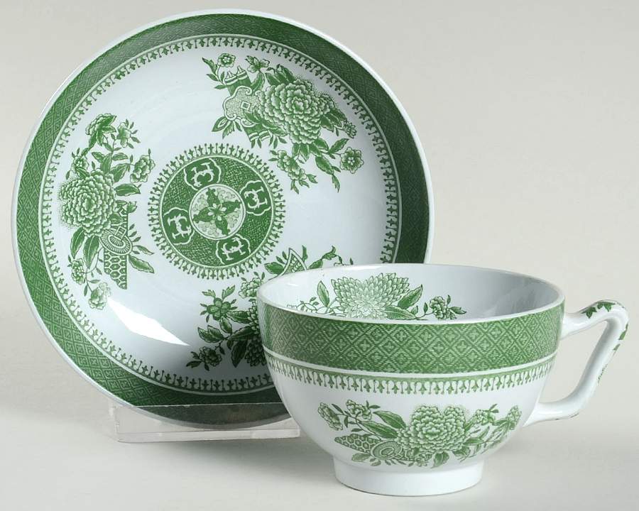 Fitzhugh Green Canton Shape Footed Cup & Saucer Set by Spode-1