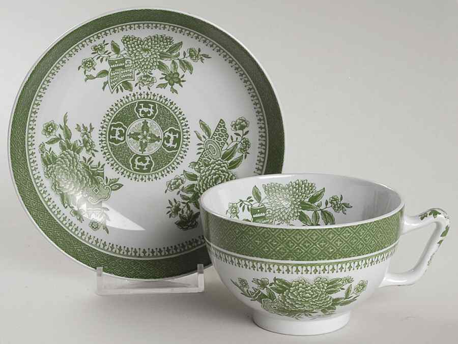 Fitzhugh Green Canton Shape Footed Cup & Saucer Set by Spode-1