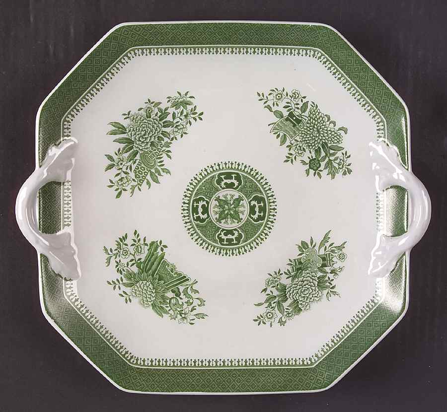 Fitzhugh Green Octagonal Handled Cake Plate by Spode-1