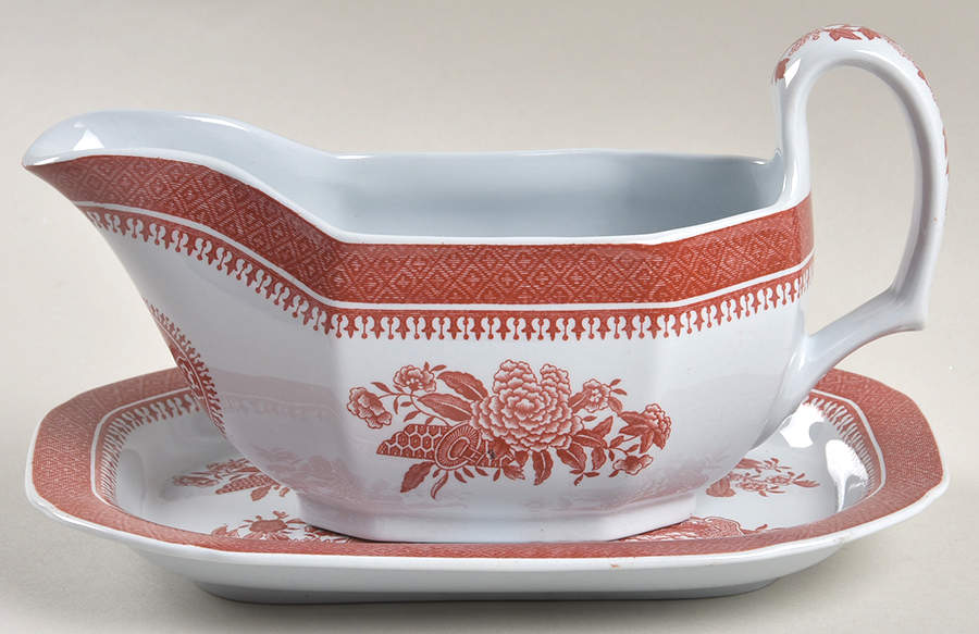 Fitzhugh Red Gravy Boat & Underplate/Relish by Spode-1