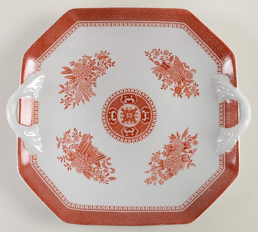 Fitzhugh Red Octagonal Handled Cake Plate by Spode-1