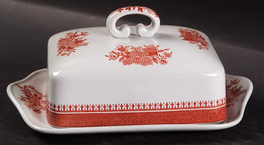 Fitzhugh Red Square Covered Butter by Spode-1