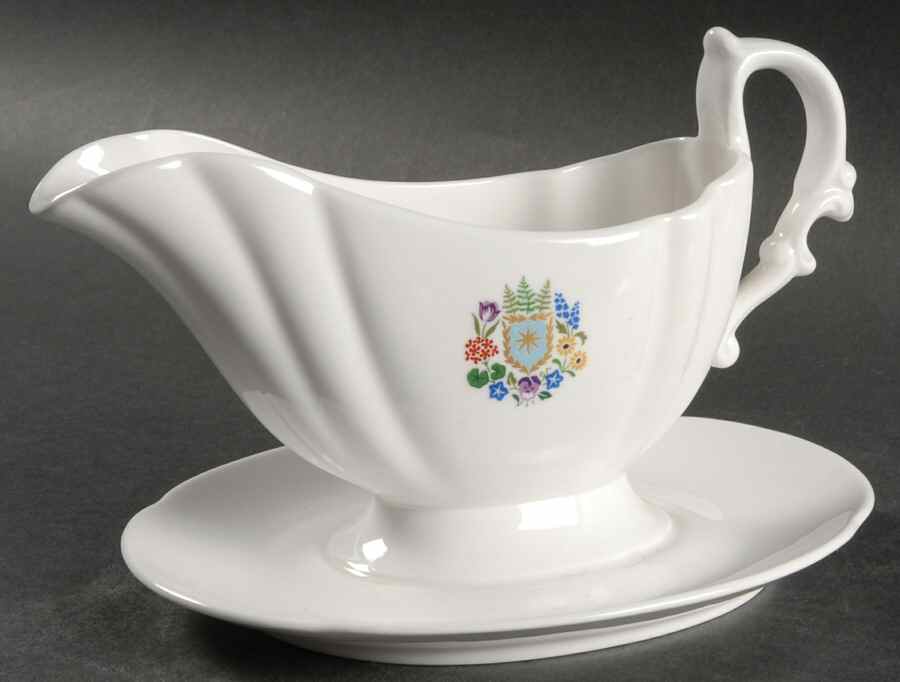 Floral Armorial Gravy Boat with Attached Underplate by Spode-1