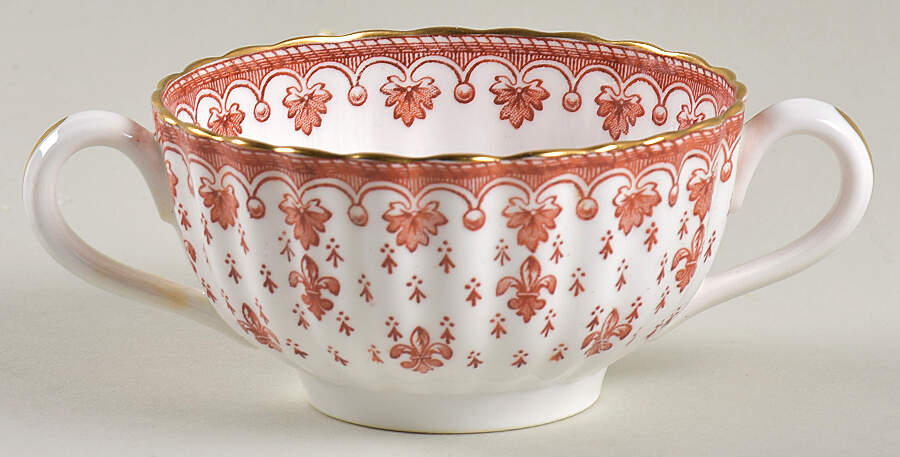 Fleur de Lys Red (4740, Gold Trim) Flat Bouillon Cup by Spode-1