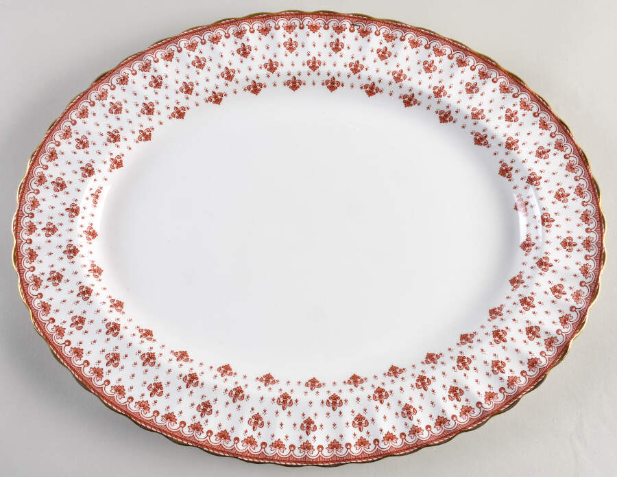 Fleur de Lys Red (4740, Gold Trim) 16" Oval Serving Platter by Spode-1