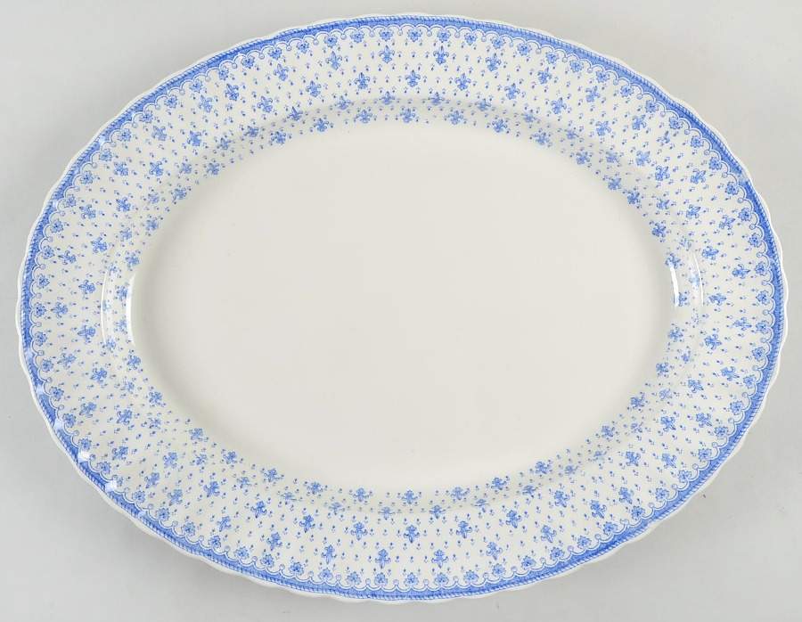 Fleur de Lys Blue (Earthenware, No Trim) 19" Oval Serving Platter by Spode-1