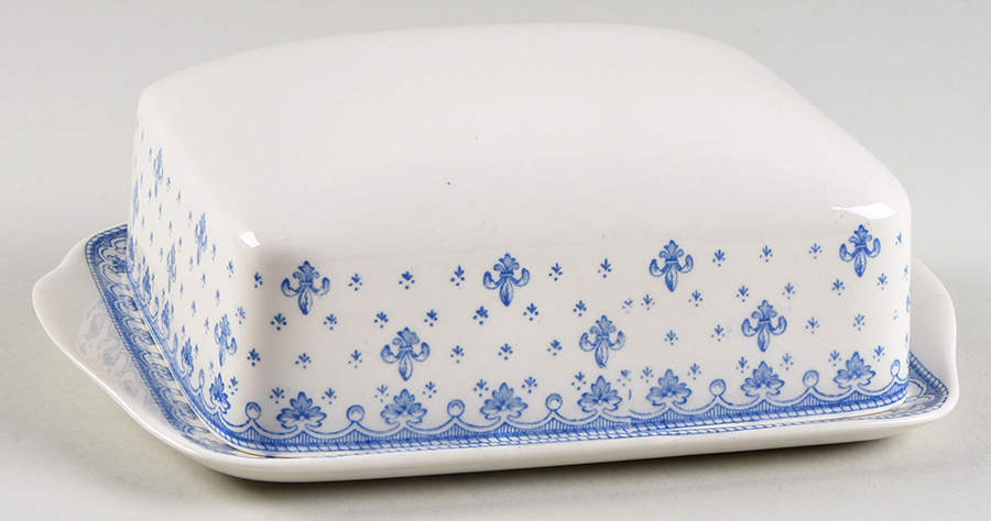 Fleur de Lys Blue (Earthenware, No Trim) Rectangular Covered Butter by Spode-1