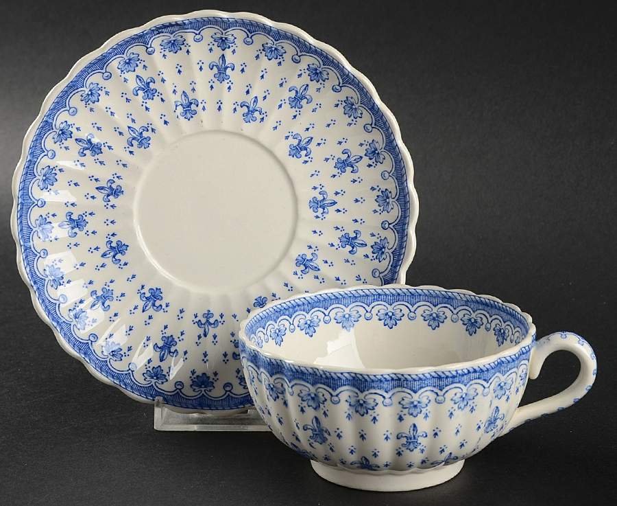 Fleur de Lys Blue (Earthenware, No Trim) Oversized Cup & Saucer Set by Spode-1